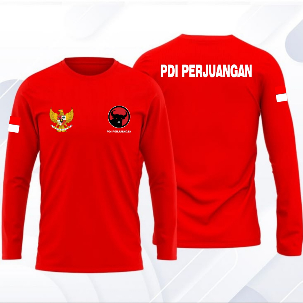 Kaos Distro TShirt Lengan Panjang Partai PDIP Perjuangan // Kaos Parta PDIP // Kaos Partai PDIP Size