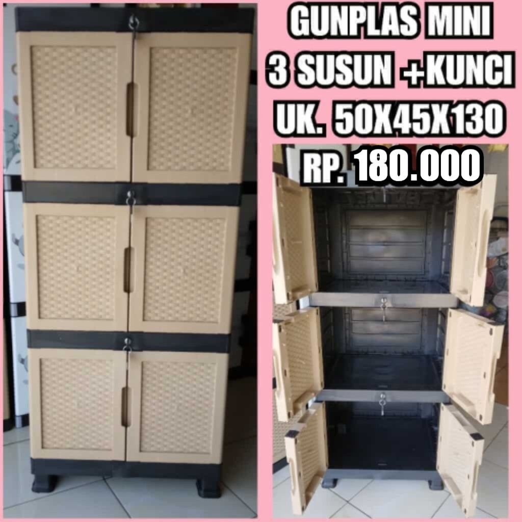 LEMARI PLASTIK GUNPLAS 3 SUSUN KUNCI