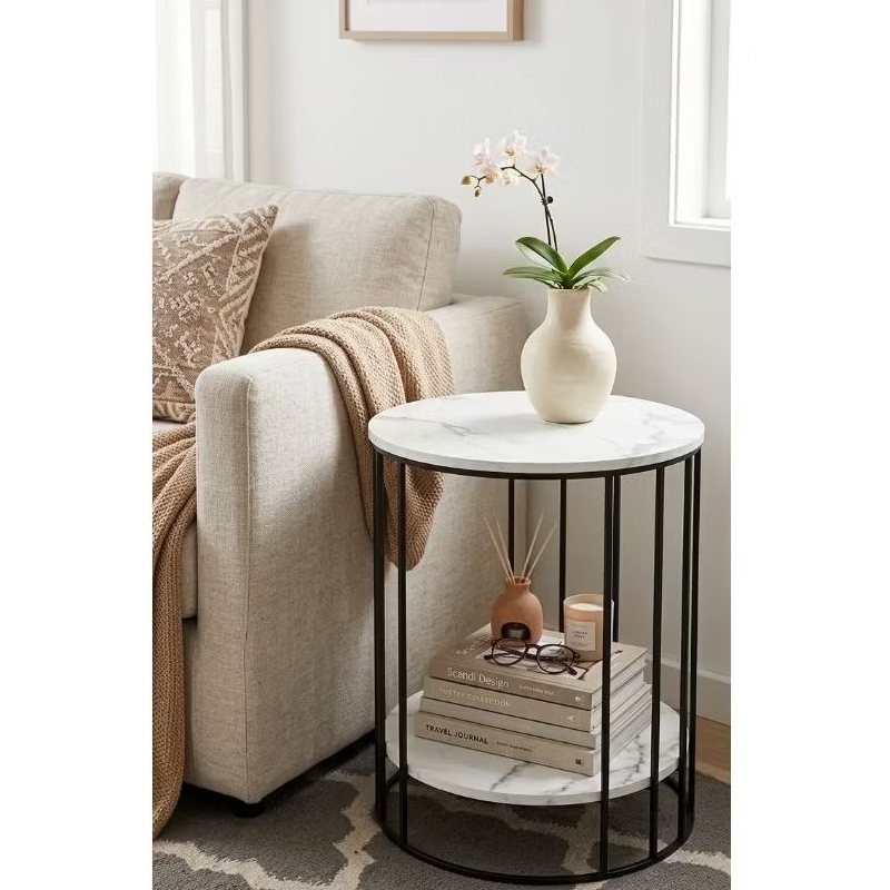 Meja sudut ruang tamu 2in1 motif marmer meja minimalis modern