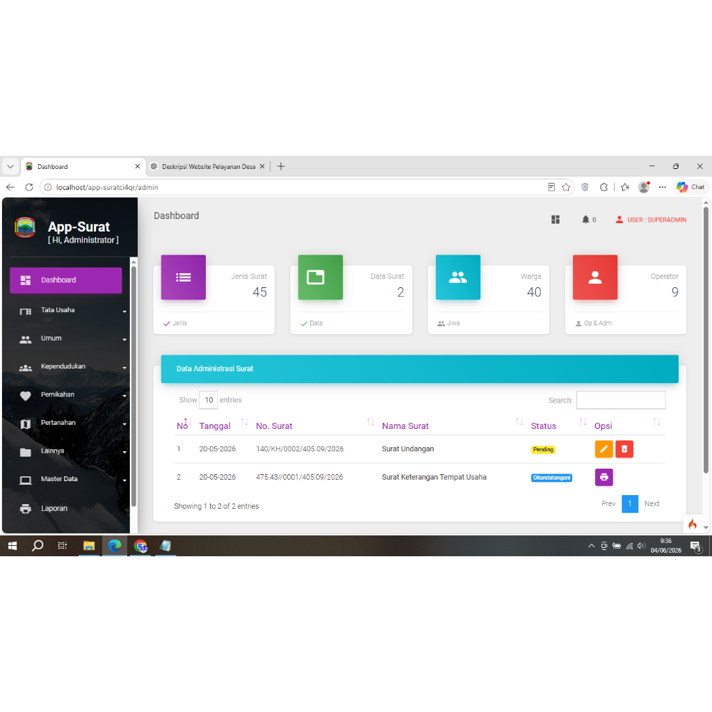 Aplikasi Pelayan Surat Desa Framework Codeigniter4