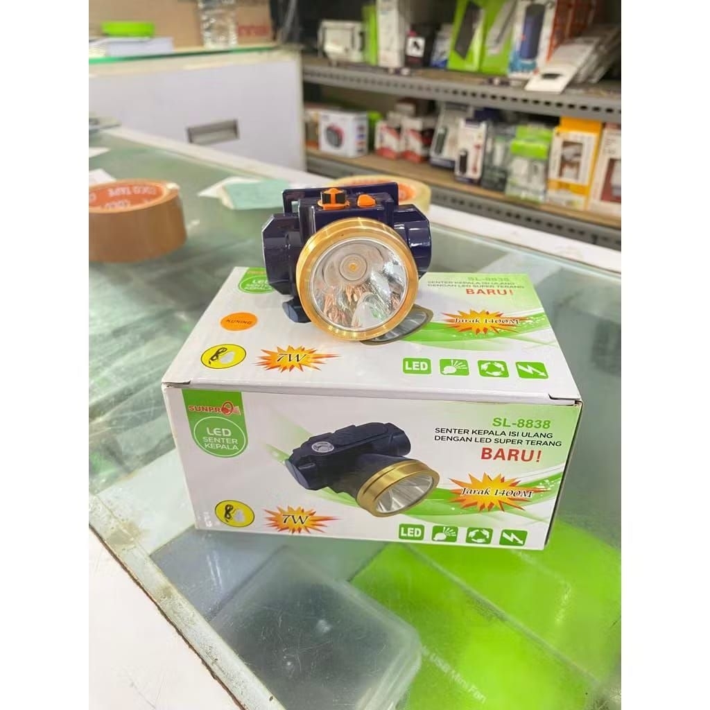 SL-8838 Senter Kepala + Korek Api Sunpro 7W PENCETAN ON OFF Free Lampu Emergensi