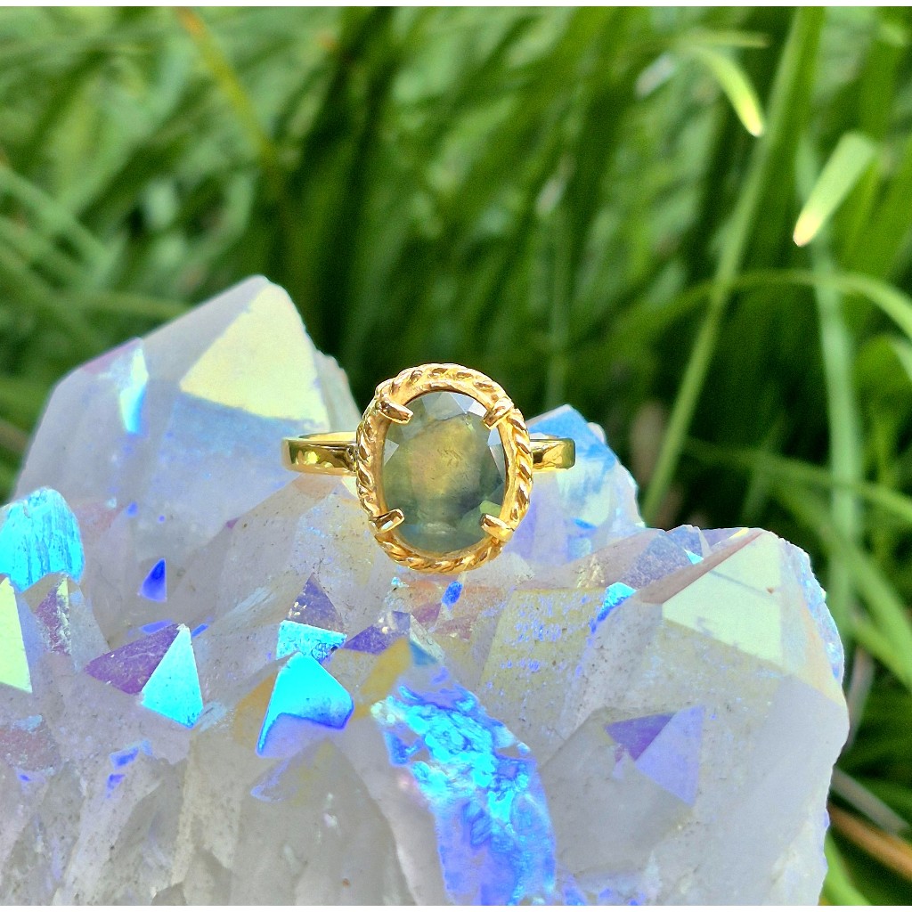 Natural Bicolor Sapphire Yellow Gold Plated Silver Ring