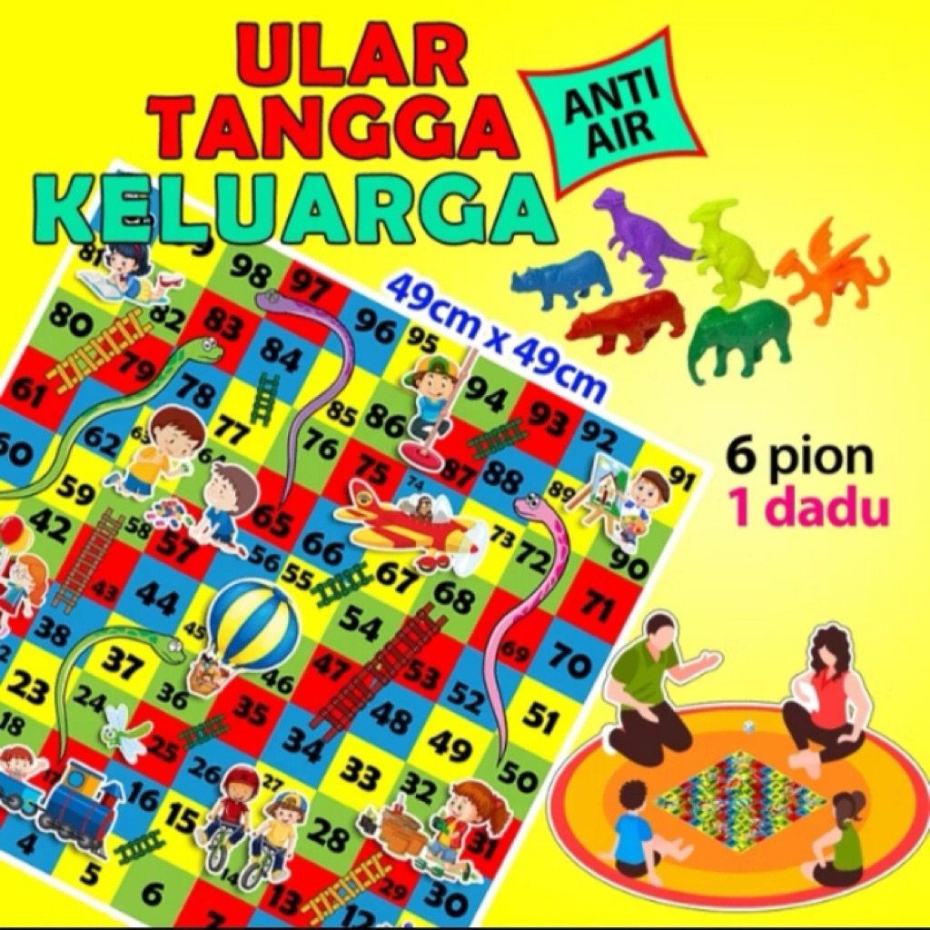 Mainan Anak Ular Tangga Jumbo Anti Air 6 Bidak 1 Dadu