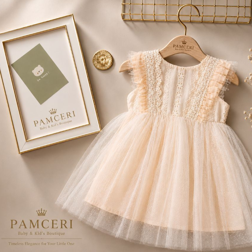 PAMCERI Dress Anak Perempuan Peach Sweetheart Premium Elegant Party Dress