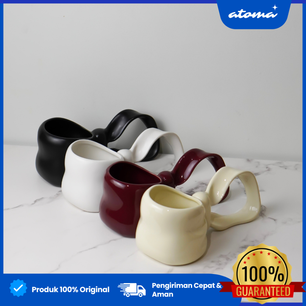 ATOMA Mug Gelas Keramik Pita Estetik Korean Style Dekorasi Meja