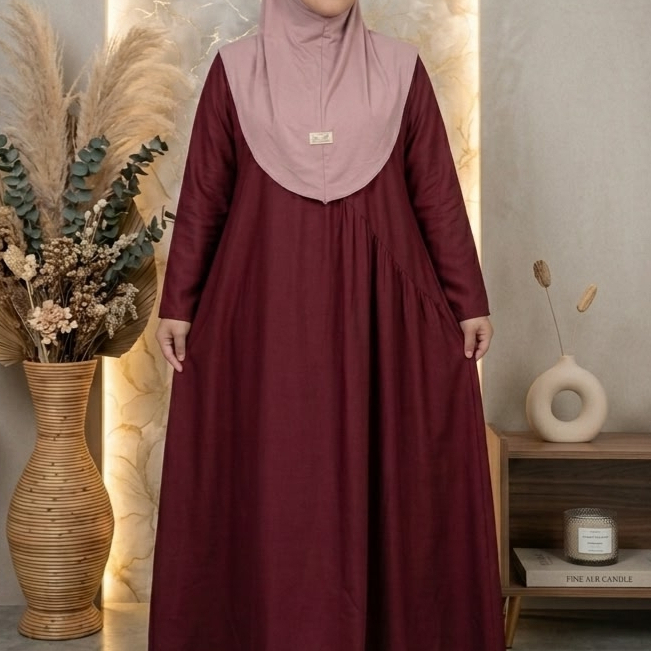 Annasera dress ,gamis wanita polo linen,gamis simple elegan jumbo polos