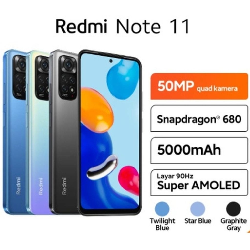 HP REDMI NOTE 11 6/128 GB - REDMI NOTE RAM 6GB ROM 128GB GARANSI RESMI