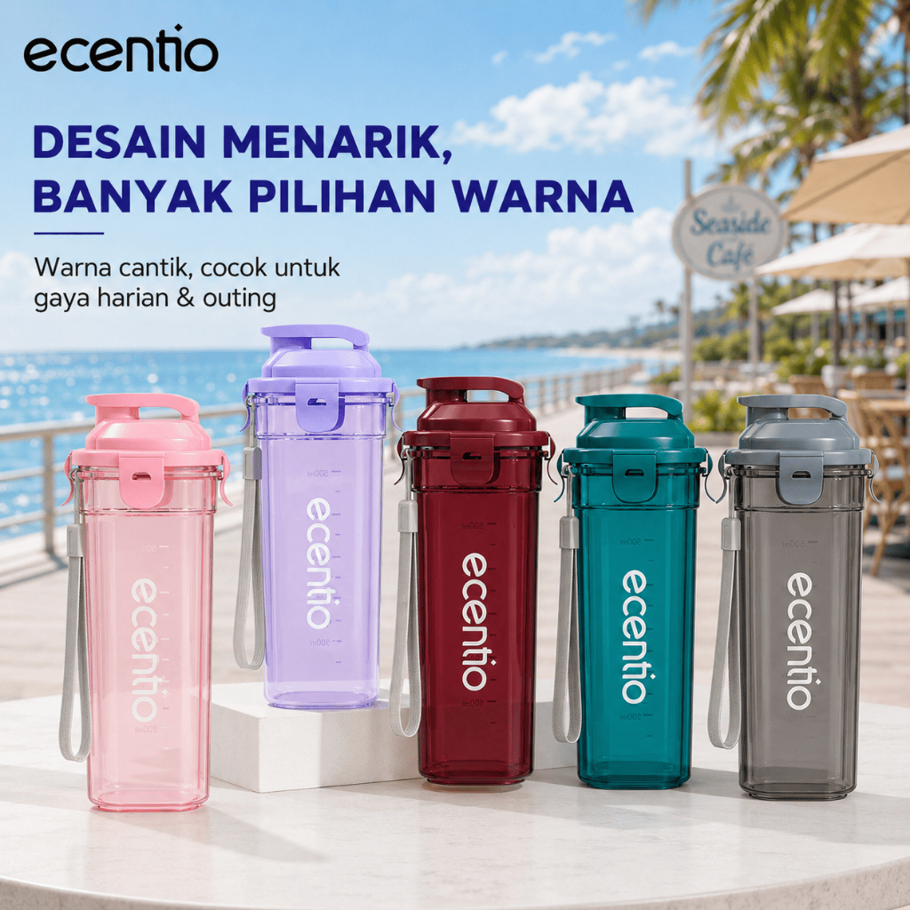 Ecentio Minum 500ml Botol Minum Plastik 500ml BPA Free Anti Bocor dengan Tali
