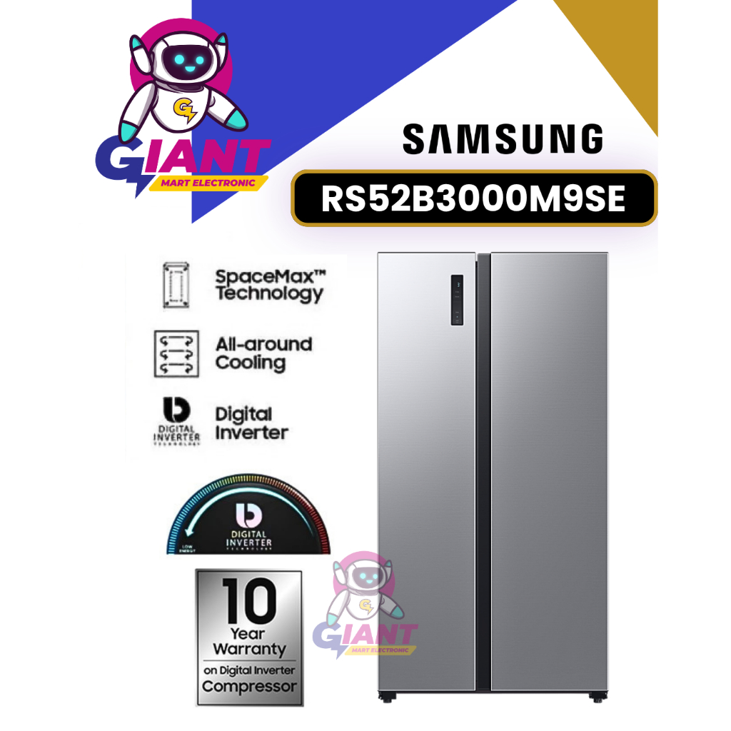 KULKAS SIDE BY SIDE 2 PINTU SAMSUNG RS52B3000M9SE DIGITA INVERTER GENSTLE SILVER 550L