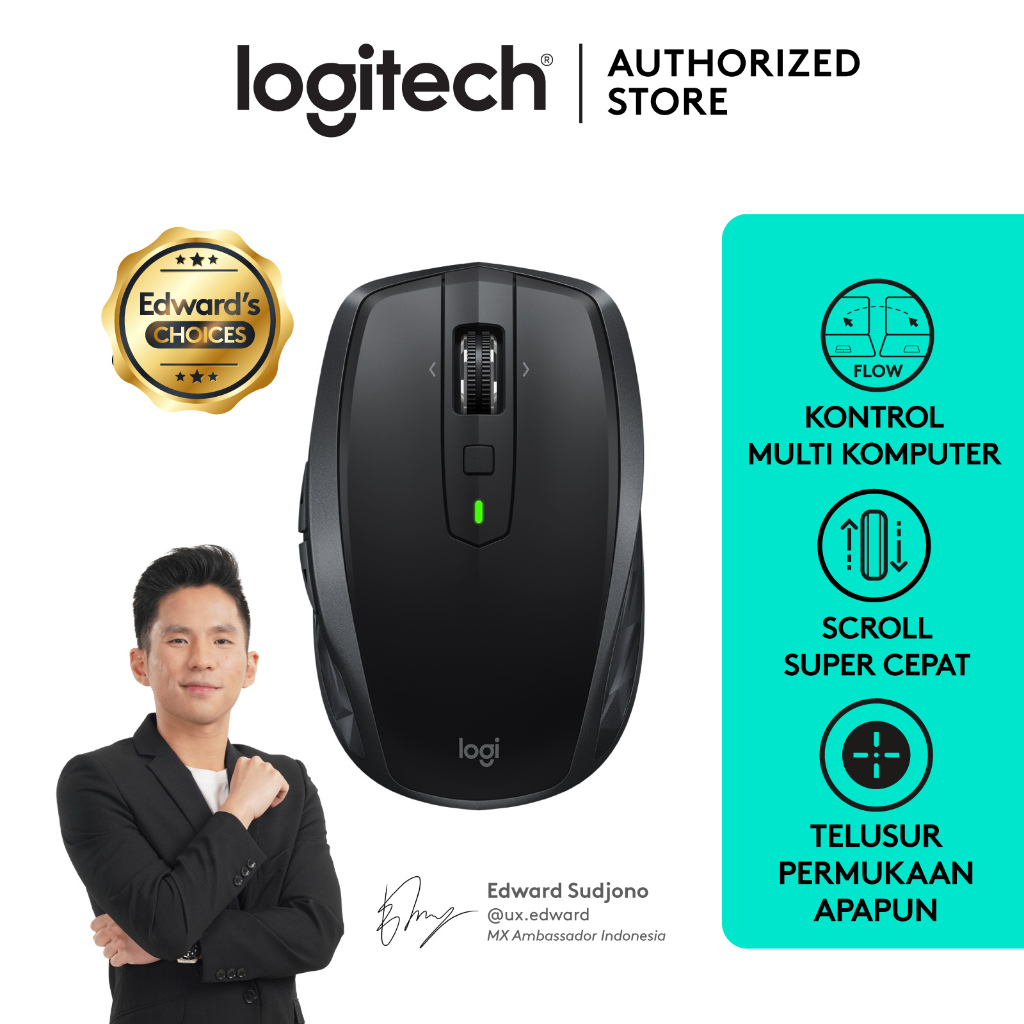 Logitech MX Anywhere 2S Mouse Wireless, Bluetooth, Rechargeable, Portable & Multi-devices for Power 