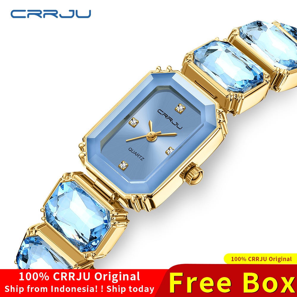CRRJU Jam Tangan Wantita Mewah  Analog Quartz Anti Air Rantai Gelang Segi Stailness Steel Arloji CEW