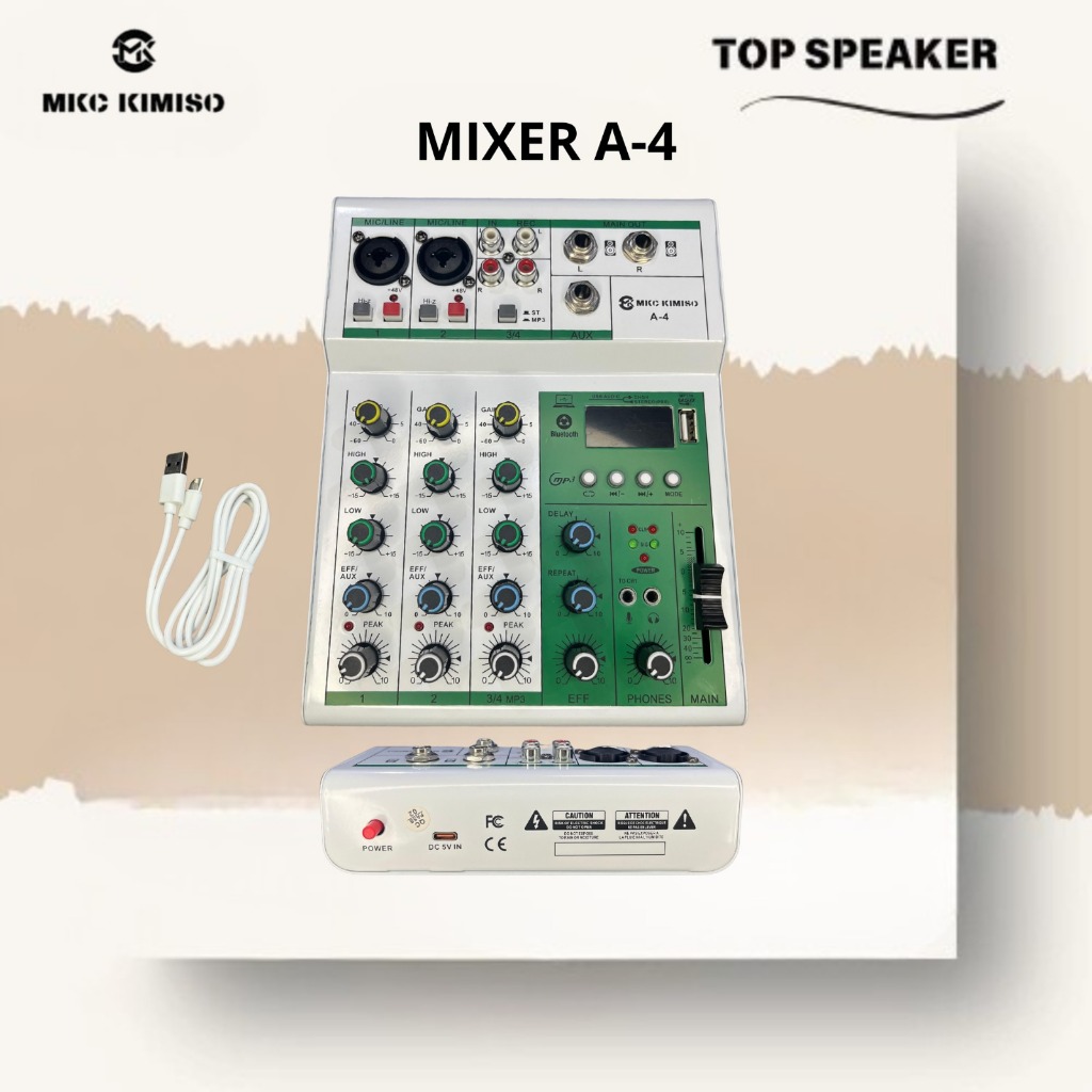 A-4 Audio Mixer 4 Channel Mic Input Bluetooth USB Echo Effect untuk Sound System