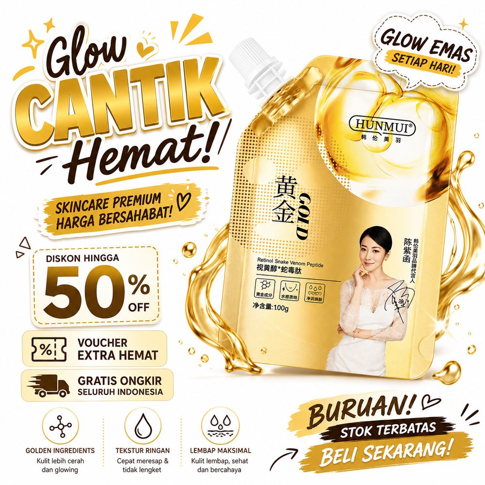 Masker Gel Emas HUNMUI 100g – Melembapkan & Mencerahkan Wajah