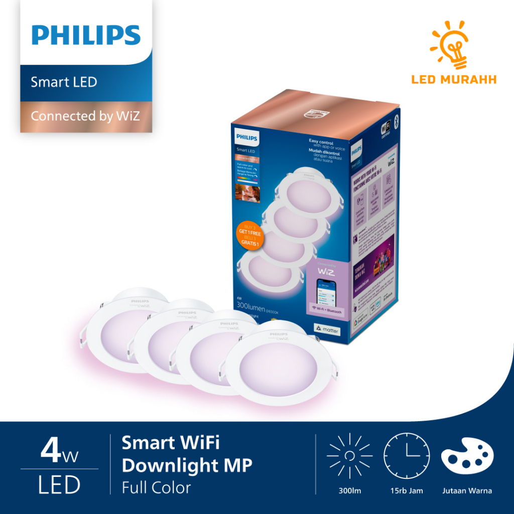 Philips Smart LED Downlight RGB Color 4W Multipack