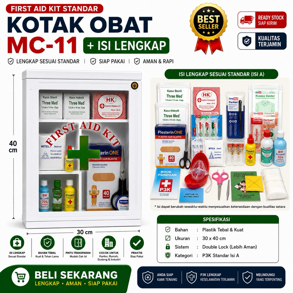 Kotak Obat P3K MC-11 + Isi Obat P3K Exclusive Masker Resusitasi Jantung