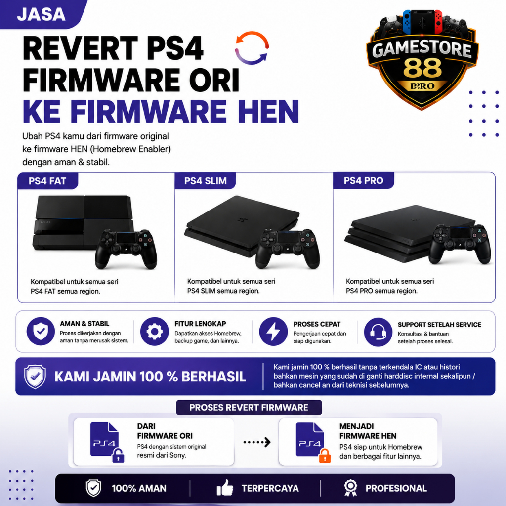 JASA REVERT / DOWNGRADE PS4 FIRMWARE ORI MENJADI HEN