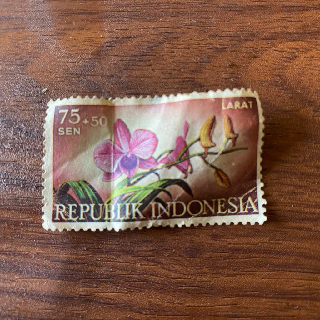 Prangko Kuno Republik Indonesia Seri Bunga Anggrek Larat 75 + 50 Sen Lawas Jadul Asli / Perangko Lam