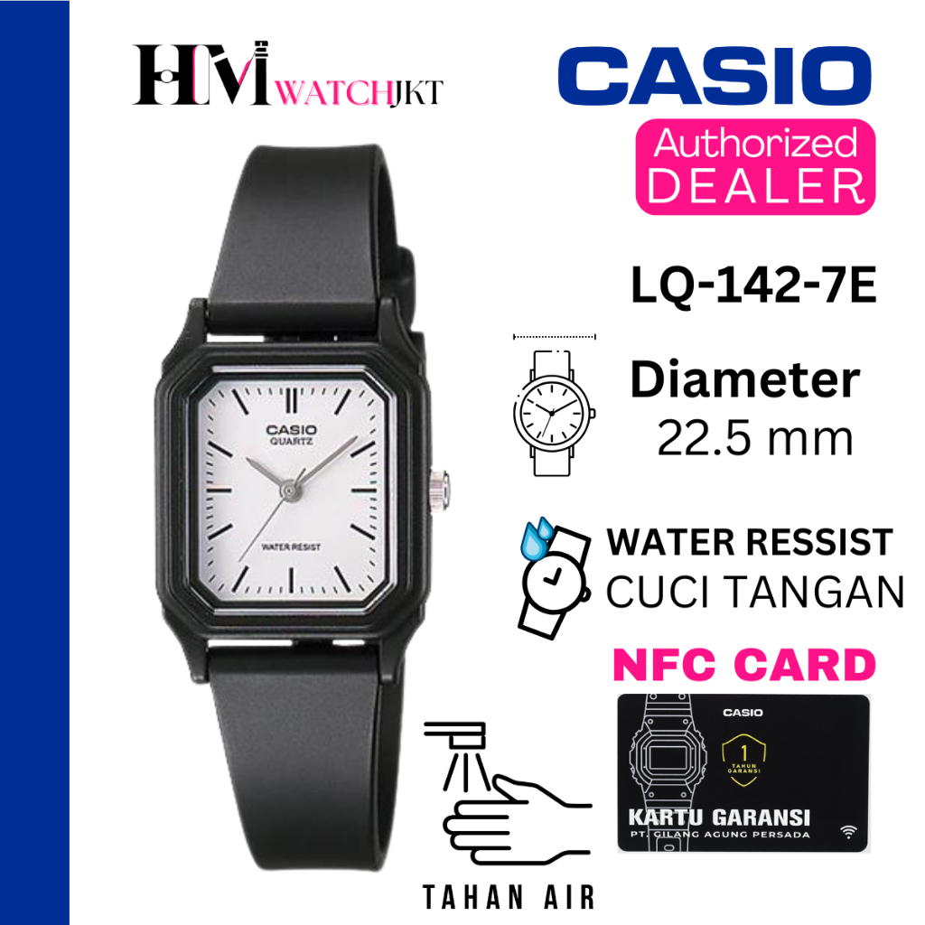 CASIO LQ-142-7EDF Jam Tangan Wanita Original Analog Karet Vintage Antiair LQ-142-7E LQ-142 LW142