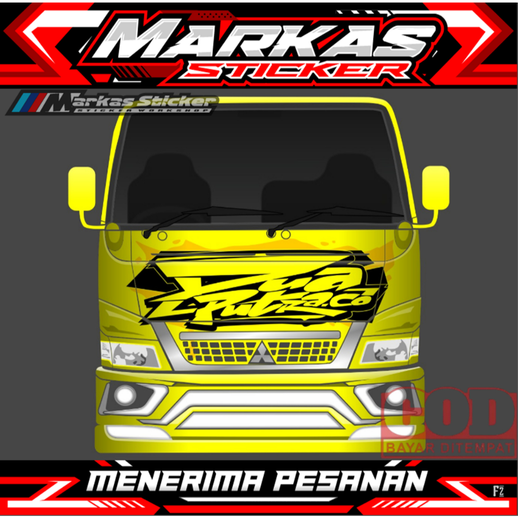 Stiker Decal Printing Variasi Kabin Depan Truk Canter - Stiker Kabin Depan Truk Canter Desain Dua Pu