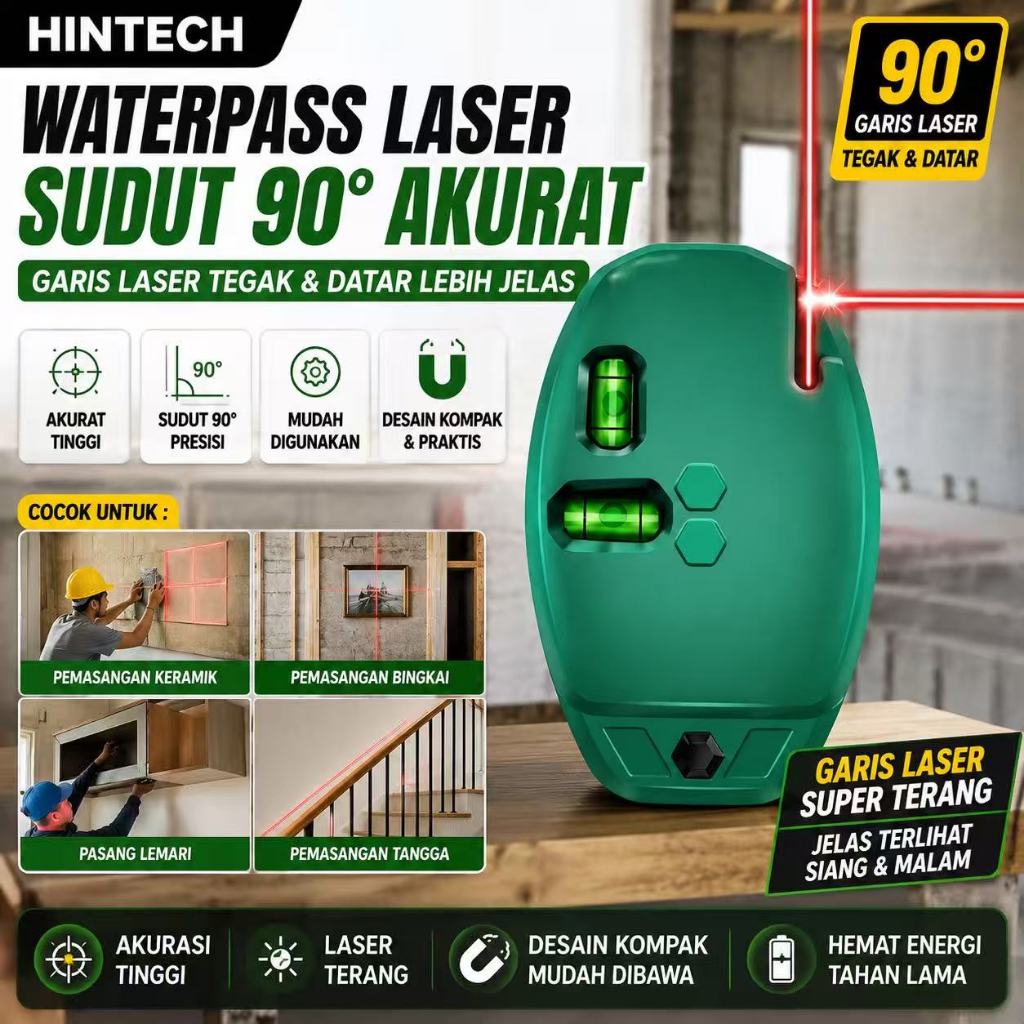Laser Level 90 Derajat Waterpass Laser Horizontal Vertical Presisi Tinggi untuk Pasang Keramik Dindi