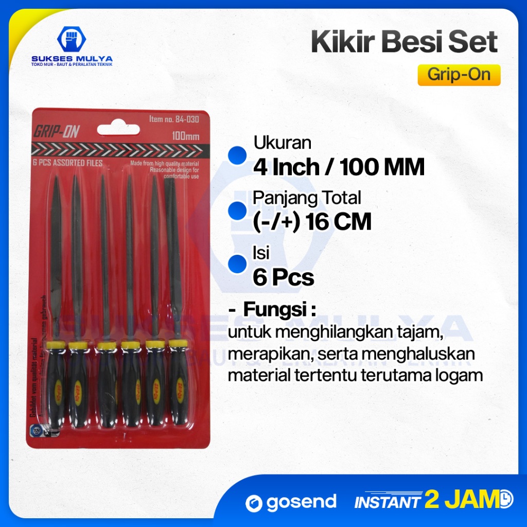 GRIP ON Kikir Set 6 pcs Kikir Halus / Kikir Besi Set 4"