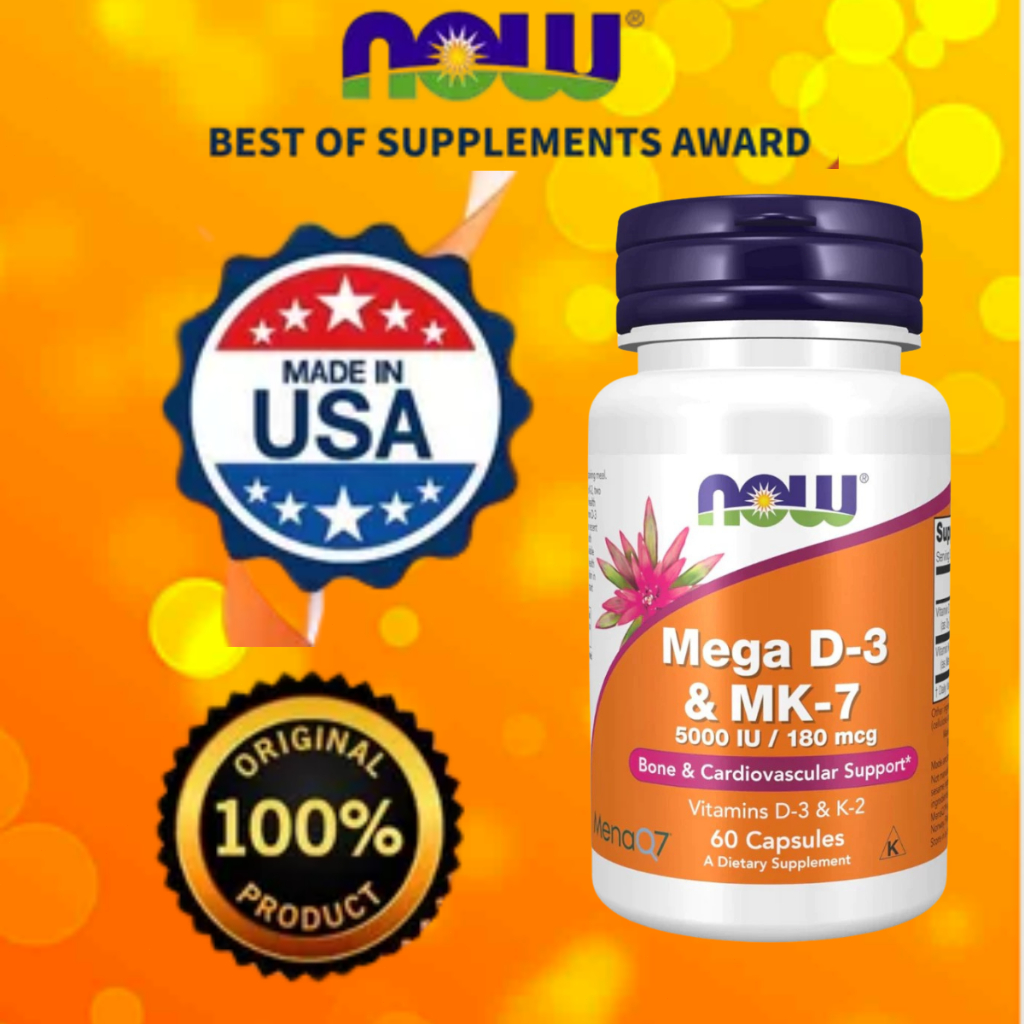 Foods Mega D-3 & MK-7 60 Vegetarian Capsul Vitamin D3 5000 IU MK7 K-2 K2 Food