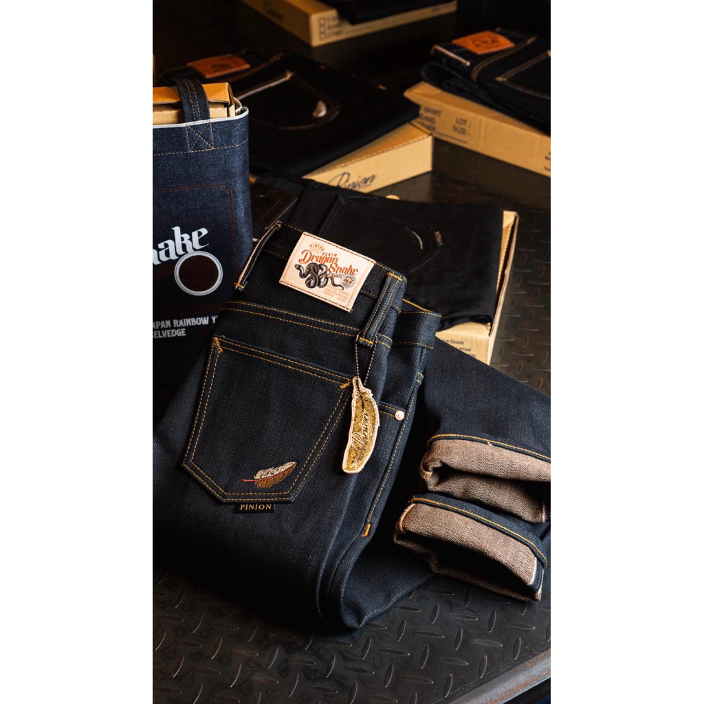 PINION DENIM - DRAGON SNAKE BEIGE WEFT 25.5oz