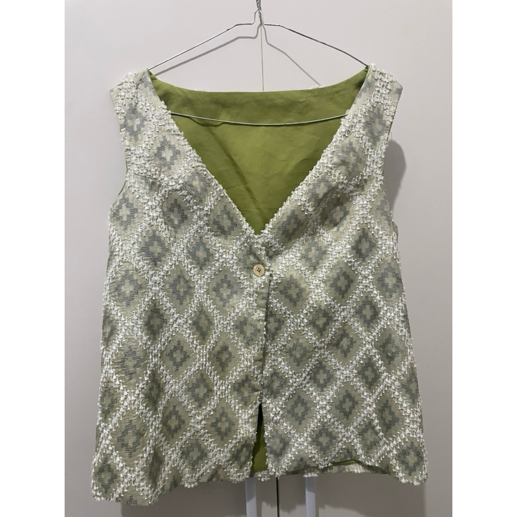 Vest Tenun Bulu Outer Warna Olive Green