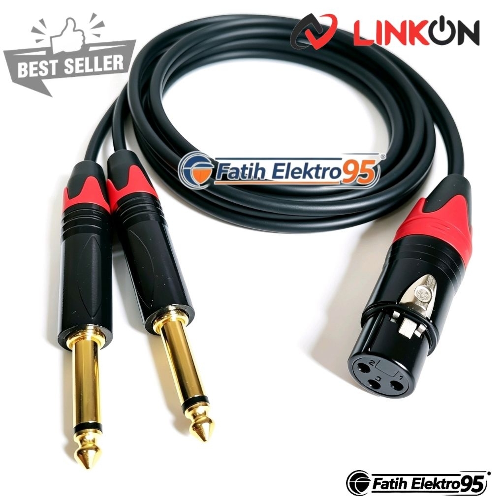 KABEL AUDIO JACK XLR MALE TO DUAL AKAI 6.5MM MONO / KABEL OUTPUT MIXER KE POWER 1 METER 2 METER LINK