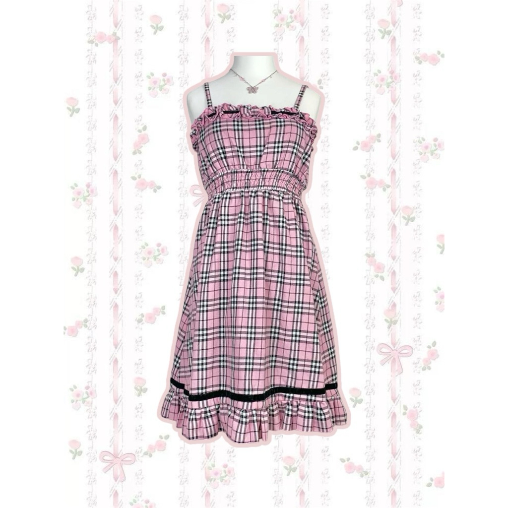 Tralala Tartan Pink Mini Dress Cute Coquette Dollette Mini Bow Kawaii Himekaji Gyaru