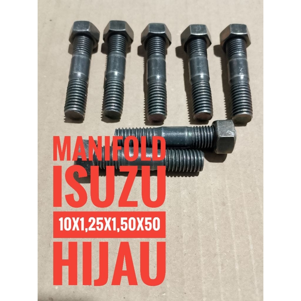 Baut Manifold ISUZU M10x1,5x1,25x50 Kunci 14 Paket 150 Set (150 Baut + 150 Mur)