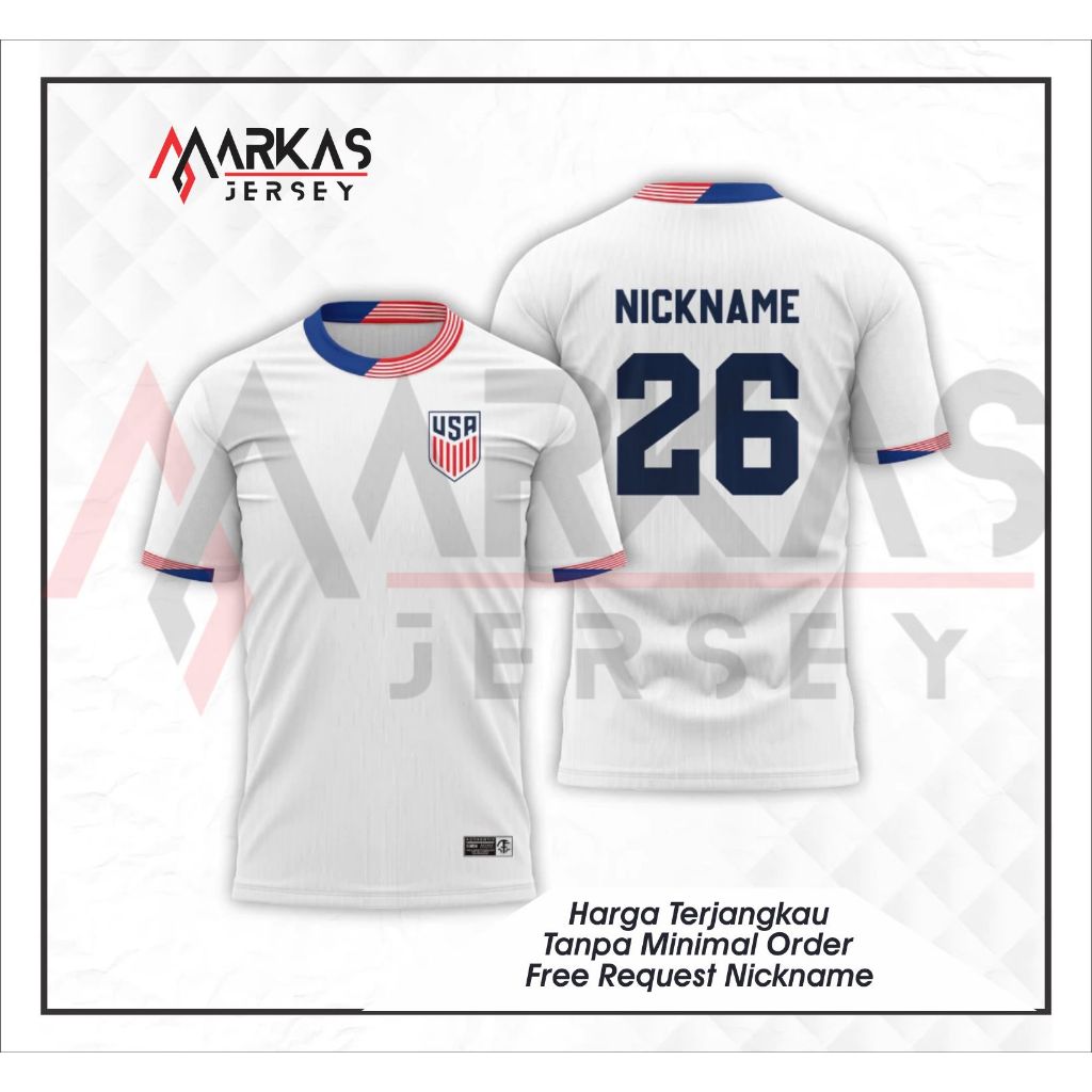 JERSEY BAJU BOLA AMERIKA SERIKAT TERBARU 2026 FULLPRINTING BISA REQUEST NAMA DAN NOMOR