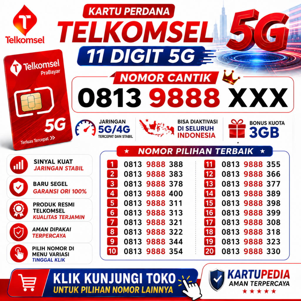 Kartu Perdana Simpati Telkomsel dengan Nomor Cantik Mudah Diingat 11 Digit ( KK9 )