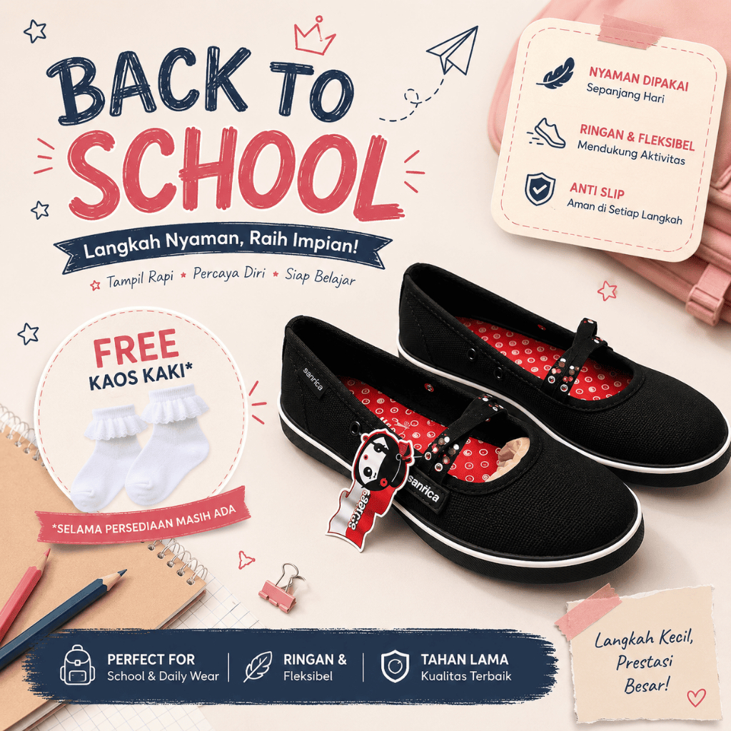 BIG SALE Sepatu Sekolah Anak Perempuan Santica JOLIN - SHINZO - YOSHINO - Sepatu Sneakers Flastshoes