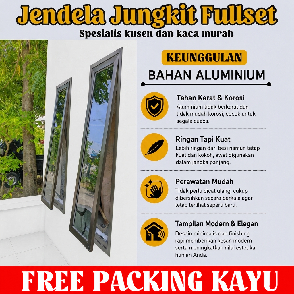 Jendela+kusen Aluminium Jungkit Jendela Minimalis Teras, Kamar, Dapur  30x100, 30x120, 30x150, 30x18