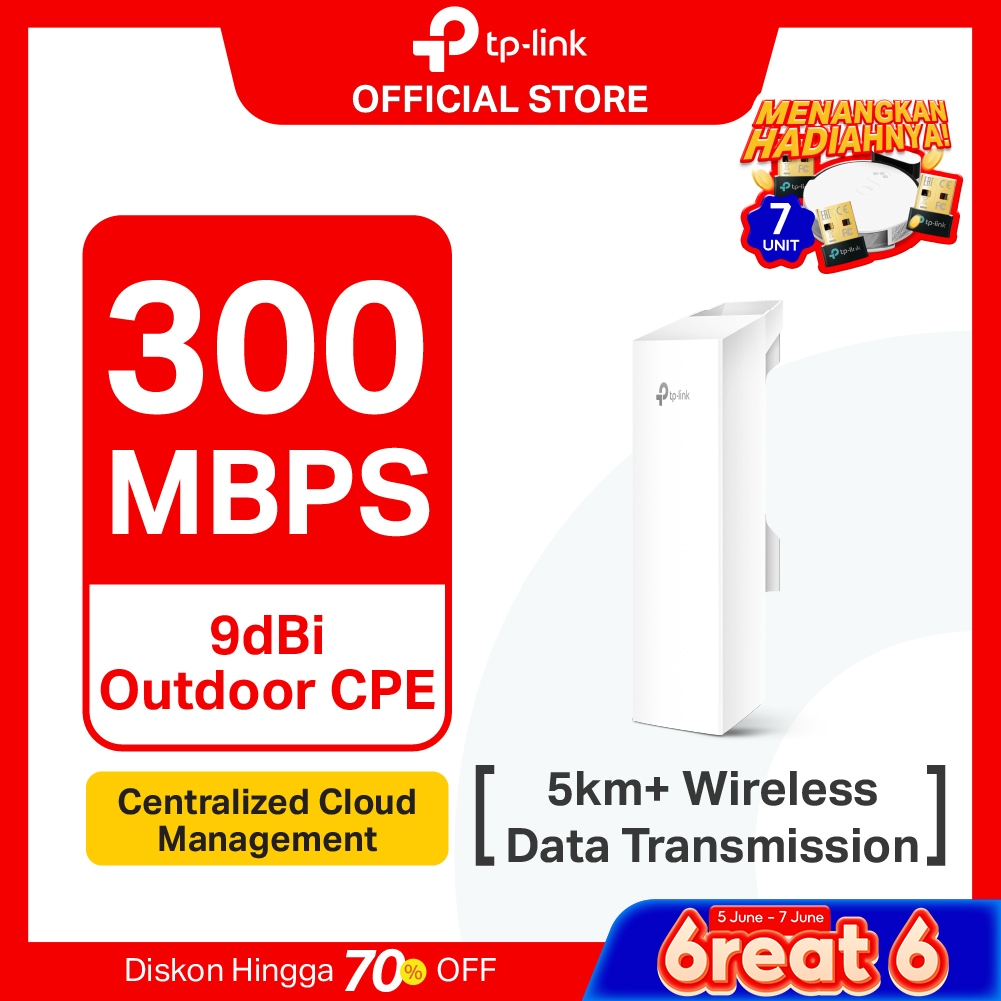 TP-Link CPE210 | 2.4GHz 300Mbps Outdoor CPE | 9dBi | Pharos | 5km Wireless | PoE | IPX5