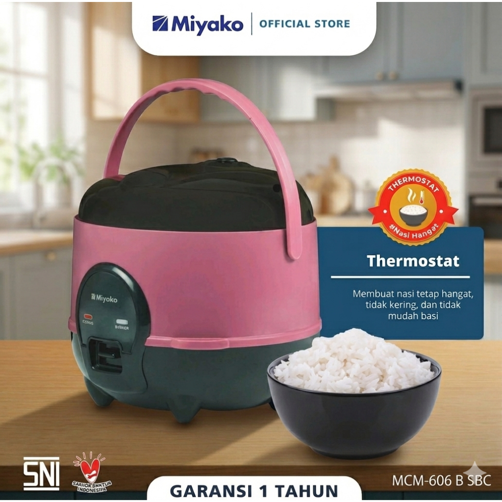 Miyako MCM-606 SBC Mejikom Kecil 0.6 Liter Magicom Mini Anti Lengket Hemat Listrik Desain Minimalis