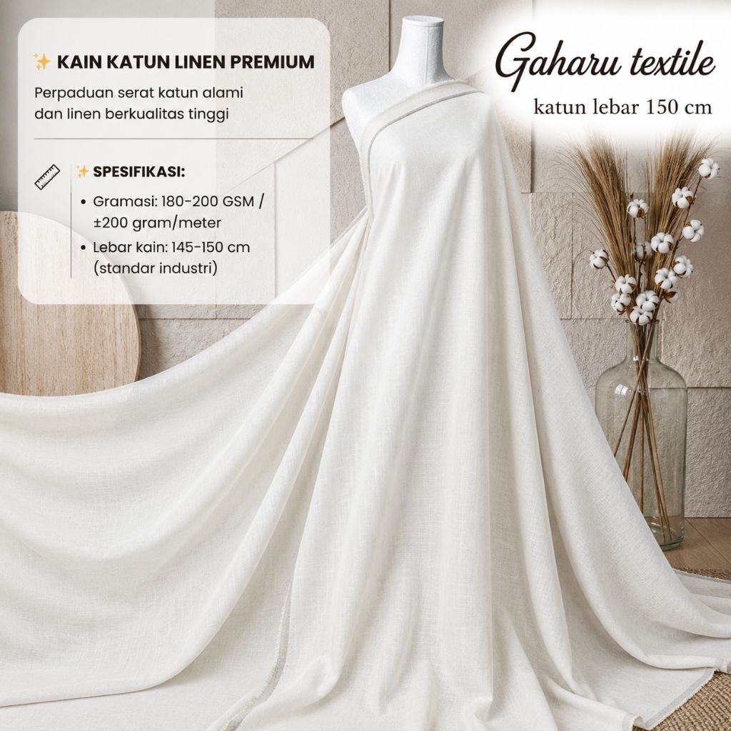 kain katun linen polos premium - linen meteran ( harga per 50cm)