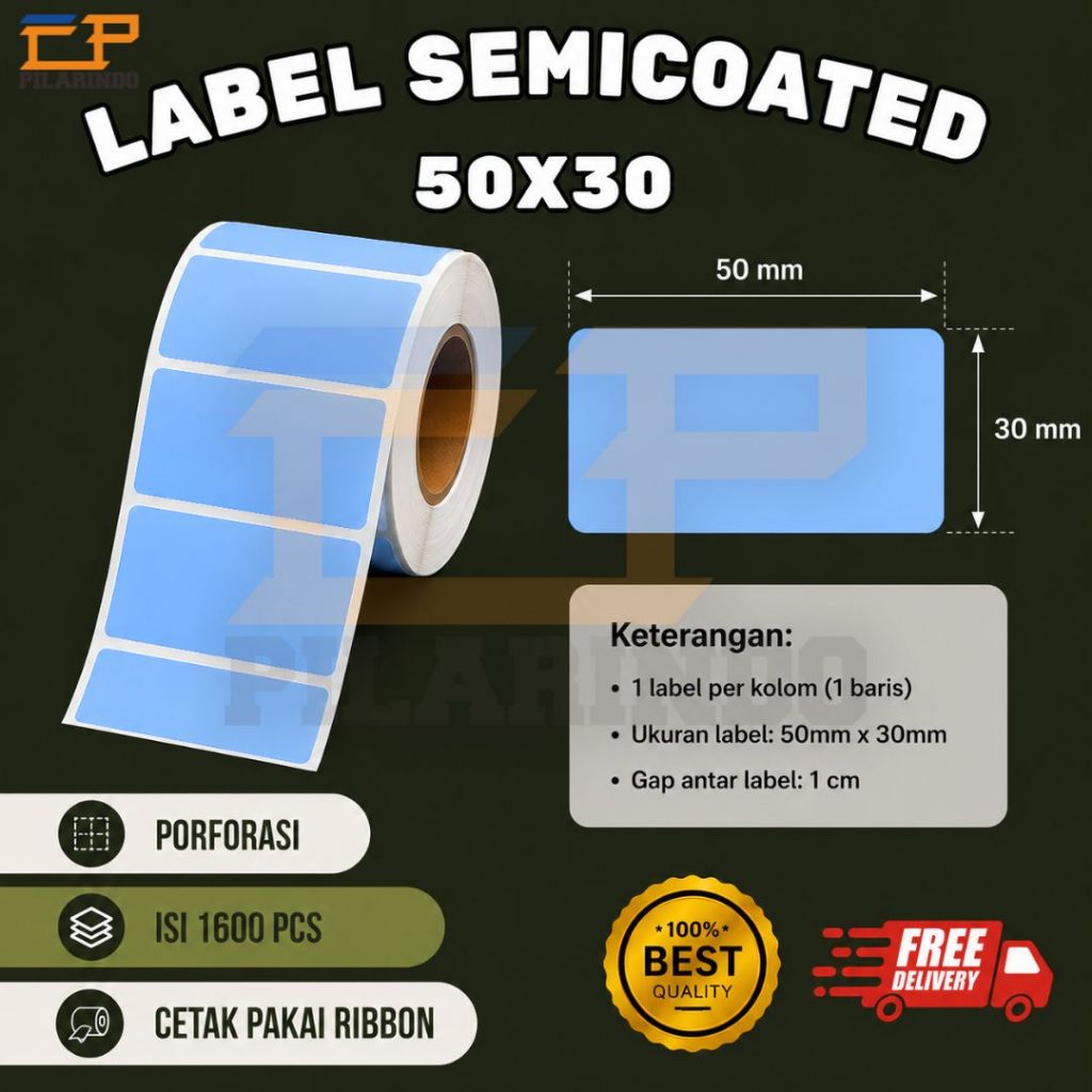 Label Sticker Barcode Semicoated 50x30 mm