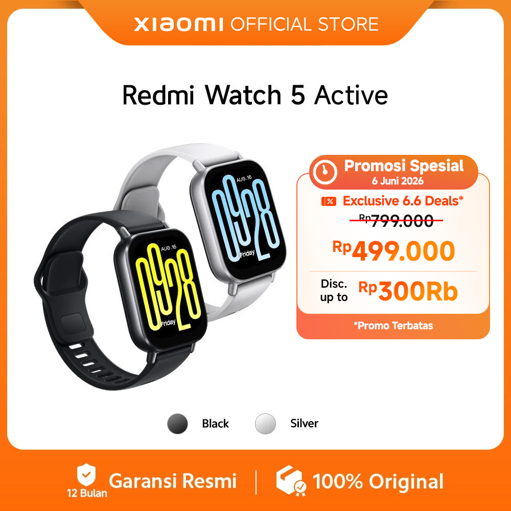 Xiaomi Redmi Watch 5 Active |  2.0" LCD Display | Mendukung 140+ mode olahraga | Tahan air 5ATM | Ba