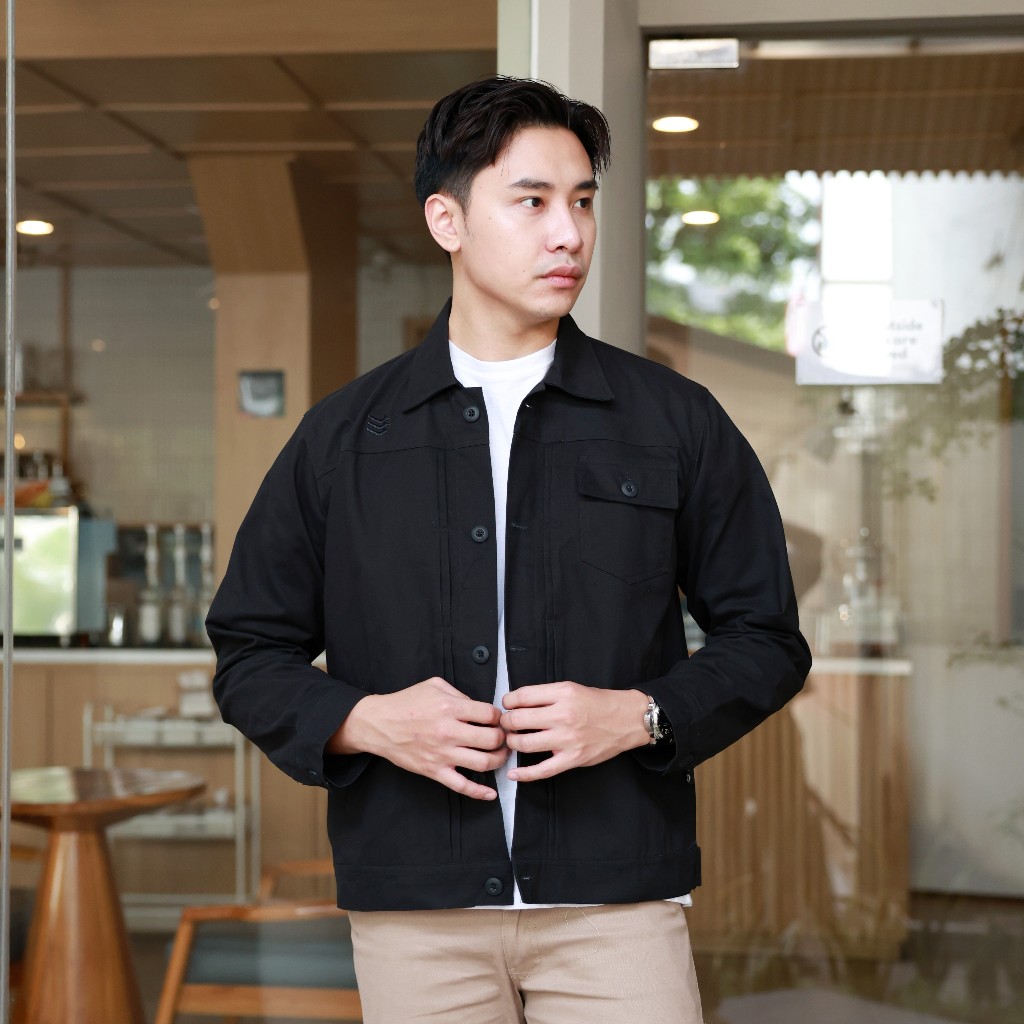 Jaket Trucker Black Pria Wanita Outer Casual Streetwear Unisex Delibra – Jaket Outer Kekinian
