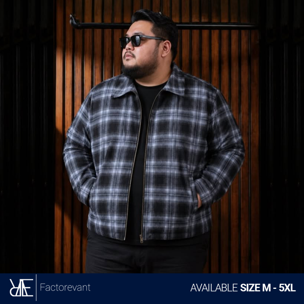 REEVANT Jaket Pria Boxy Work Tartan Unisex Flannel Bigsize Jumbo Ukuran M-5XL