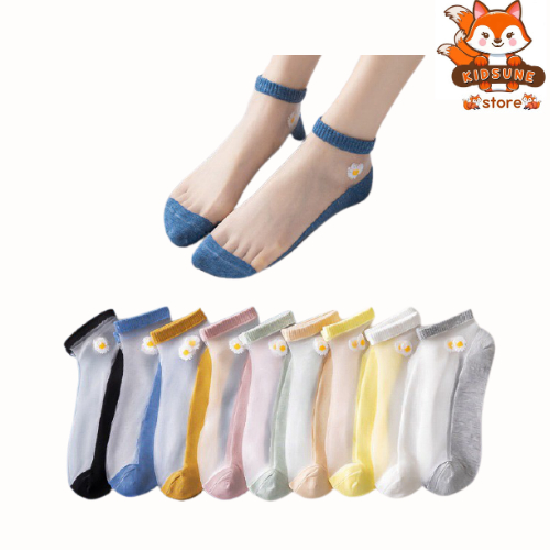 COD Kaos Kaki Pendek  Transparan Motif Bunga Daisy / Kaos Kaki Wanita Bunga Korea Daisy U16