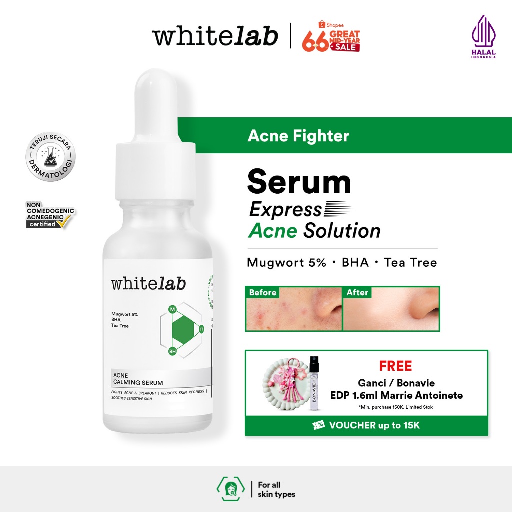 Whitelab Acne Calming Serum - Serum untuk Kulit Jerawat, Bruntusan, dan Berminyak dengan Mugwort, BH