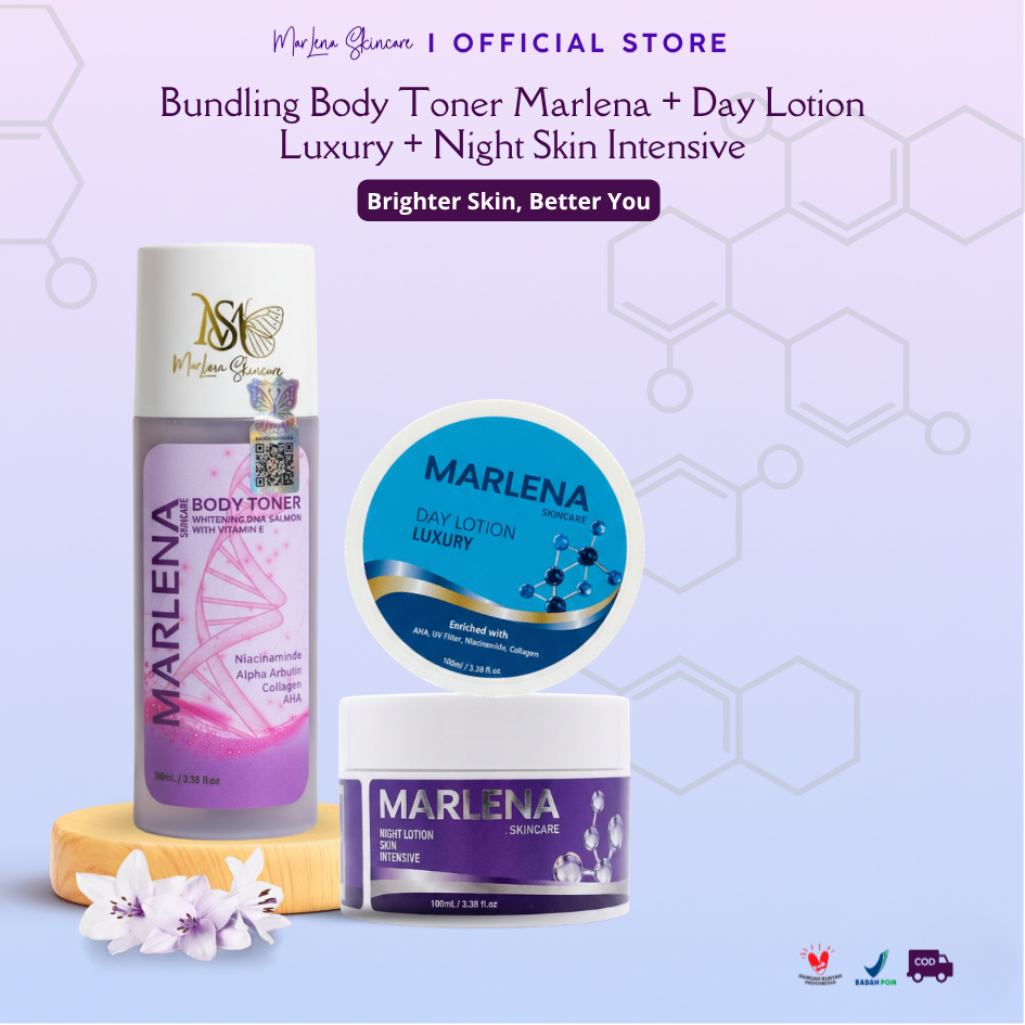Marlena Skincare [Paket Mencerahkan Badan] Body toner AHA + Milky Pot Luxury Day Lotion & Night Loti