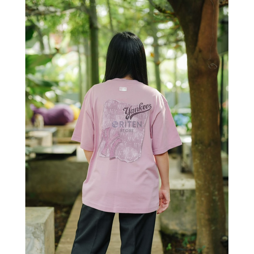 MLB NY Denim Monotive Tee Pink Original / Baju Kaos MLB Authentic