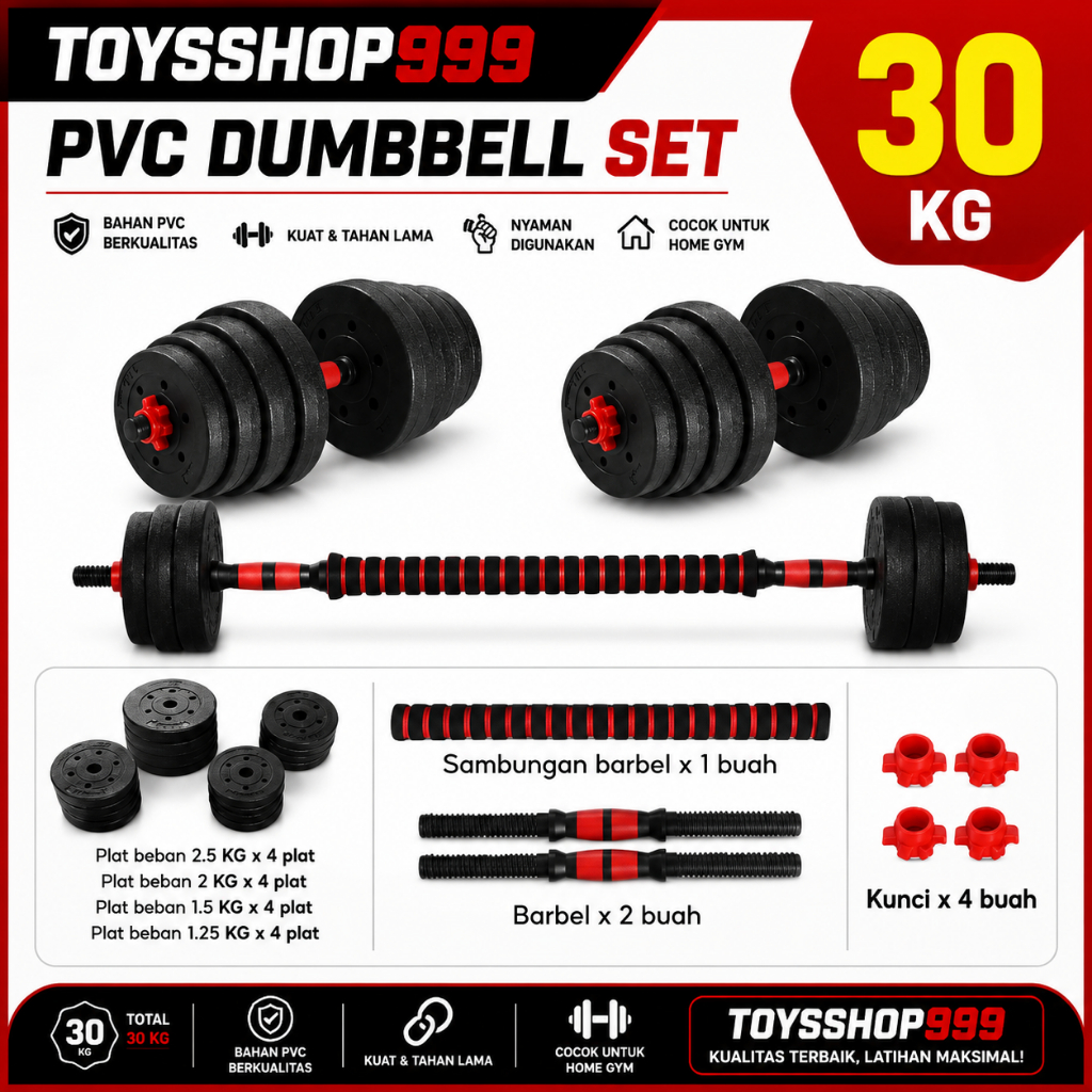 POTENCE Dumbbell set plastik 30KG peralatan fitness barbel set 30 kg barbel plastik barbel plastik s