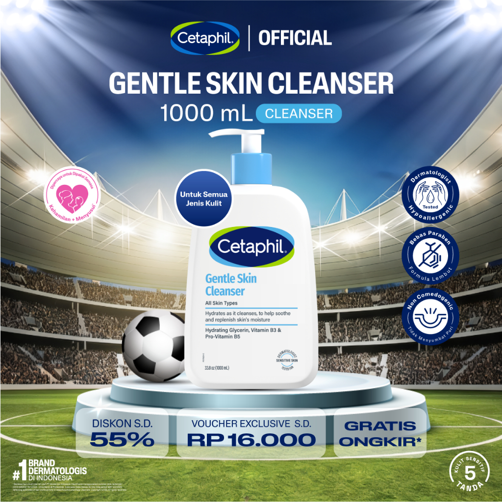 Cetaphil Gentle Skin Cleanser 1000ml dengan Niacinamide, Glycerin dan Panthenol Sabun Pembersih Muka