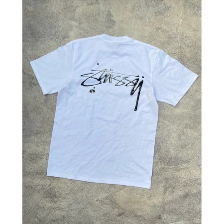Kaos O-Neck Basic Pria Print Stussy Untuk Kerja Kantor Kasual