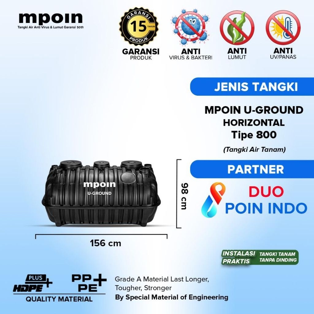 MPOIN TANGKI TOREN TANAM U-GROUND HORIZONTAL 800 LITER